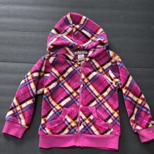 Girls Rule Vibrant Plaid Fleece Hoodie - Pink and Purple